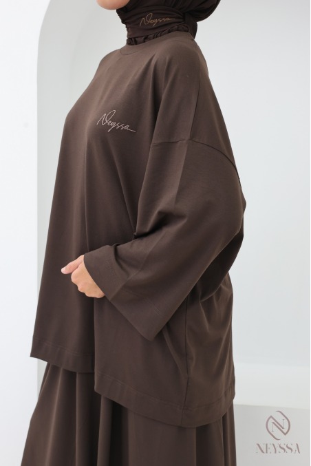 Ensemble femme jupe longue et haut ample marron neyssa