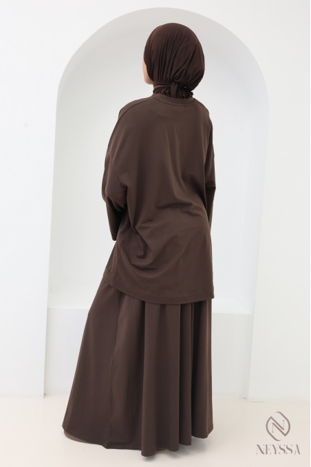 Neyssa Women's Brown Long Skirt and Loose-Fit Top Set