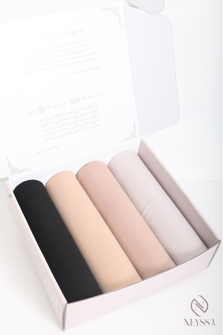 Box coffret 4 hijab jersey liquid, cadeaux femme prêt à offrir