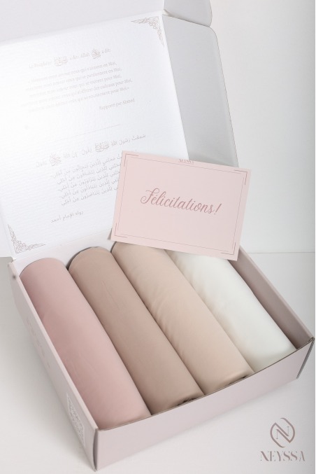 Coffret cadeau 4 hijab jersey liquid, tissu soyeux fluide
