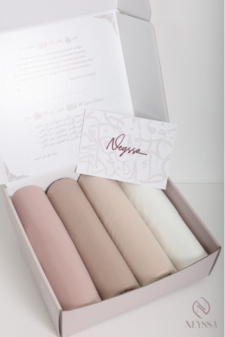 Coffret cadeau 4 hijab jersey liquid, tissu soyeux fluide