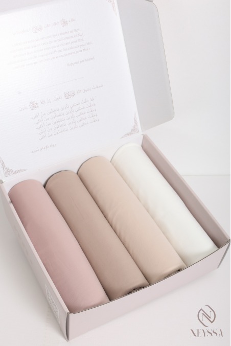 Coffret cadeau 4 hijab jersey liquid, tissu soyeux fluide
