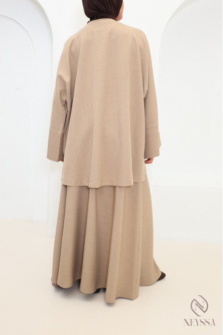 Two-piece taupe set with long skirt + long top