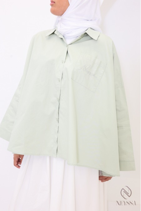 Chemise ample en coton vert d'eau avec poche