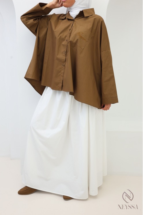 Chemise oversize marron à boutons en coton by Neyssa