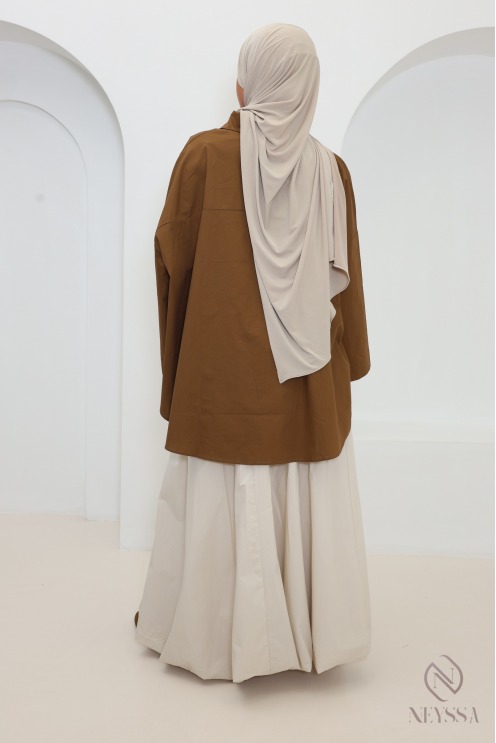 Chemise oversize marron à boutons en coton by Neyssa