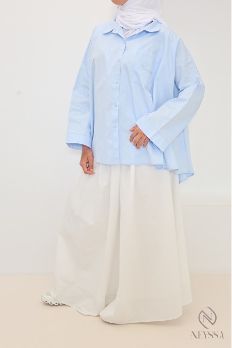 Baby blue oversized mid-length cotton shirt