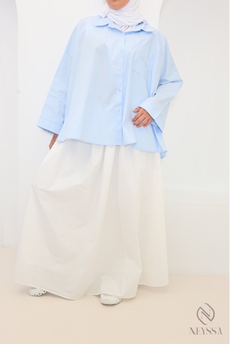 Chemise oversize mi longue baby blue coton
