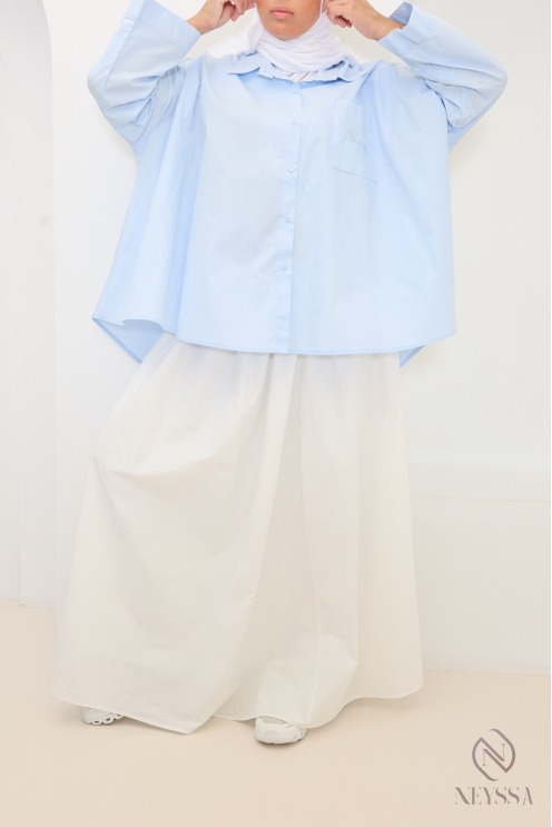 Chemise oversize mi longue baby blue coton