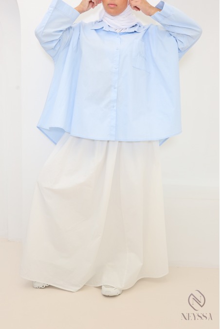 Oversize-Hemd in Babyblau, halblang, aus Baumwolle