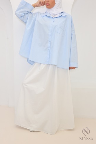 Oversize-Hemd in Babyblau, halblang, aus Baumwolle