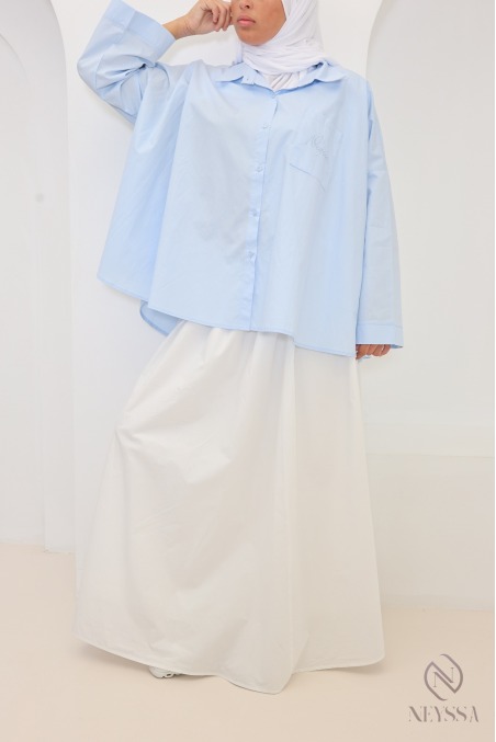 Chemise oversize mi longue baby blue coton