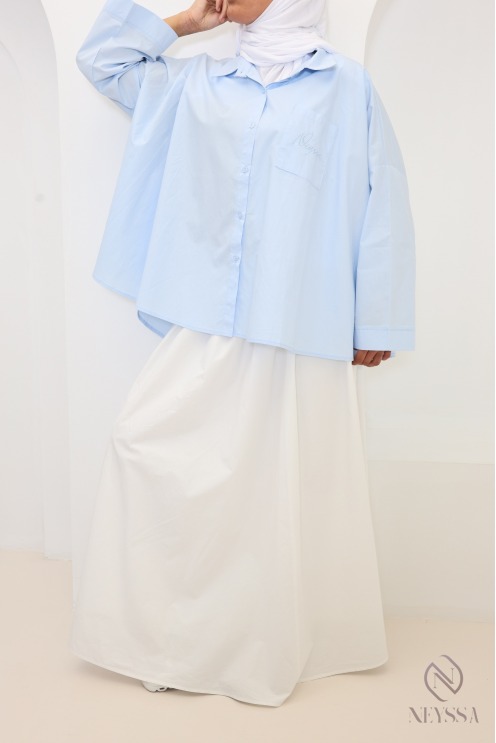 Chemise oversize mi longue baby blue coton