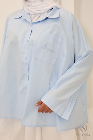 Chemise oversize mi longue baby blue coton 2