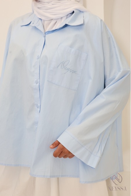 Chemise oversize mi longue baby blue coton
