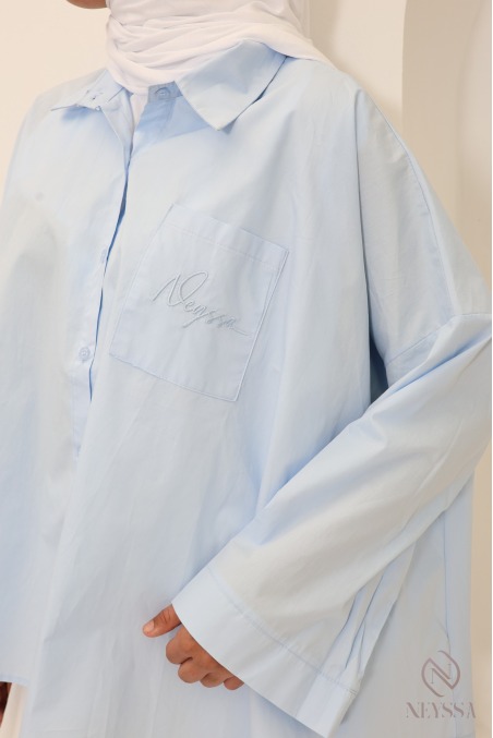 Chemise oversize mi longue baby blue coton