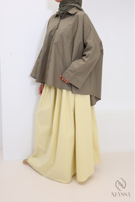 Oversized khaki cotton long-sleeve shirt