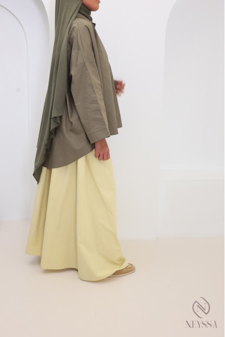 Oversize-Hemd mit langen Ärmeln aus khakifarbener Baumwolle