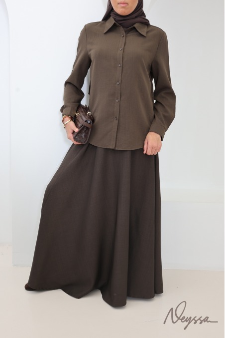 Women's Loose-Fitting, Straight-Cut Shirt with Classic Collar in Brown