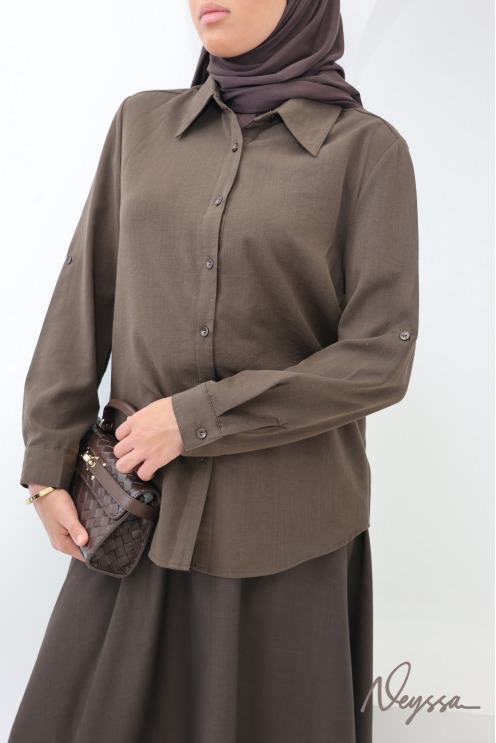 Chemise ample femme coupe droite col classique marron