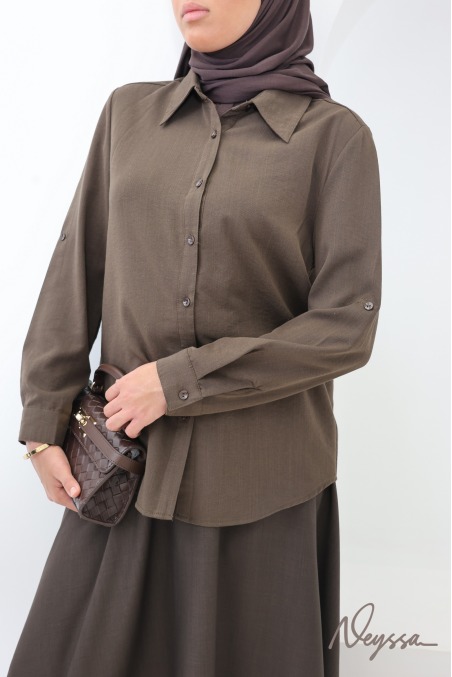 Women's Loose-Fitting, Straight-Cut Shirt with Classic Collar in Brown