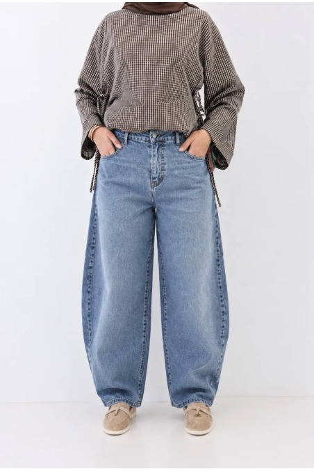 Trendy Barrel-Fit Cotton Denim Jeans