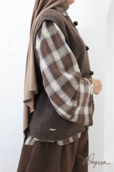 Gilet en maille manches courtes avec boutons chinois tendance