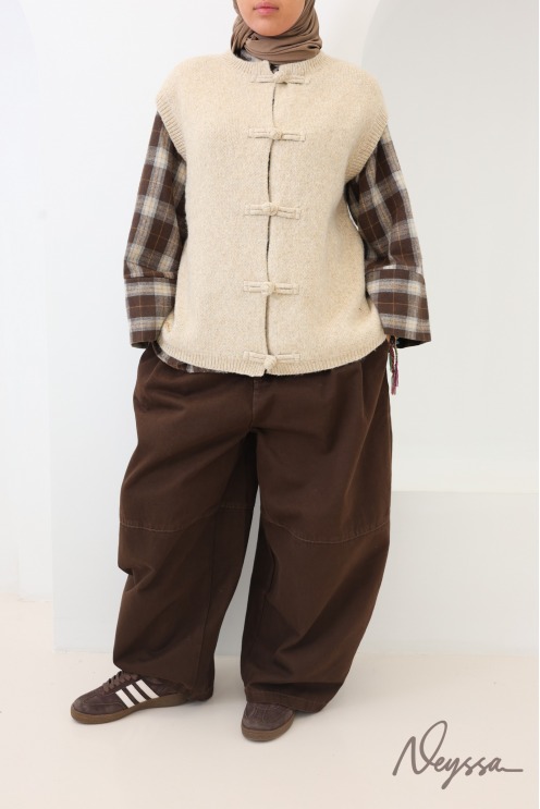 Women's loose-fit knit cardigan with Chinese buttons