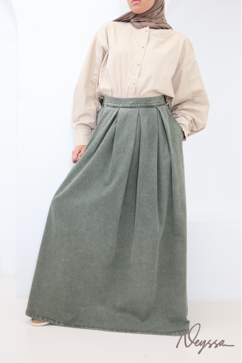 Women's Long, Loose-Fitting Khaki Denim Skirt Without a Slit