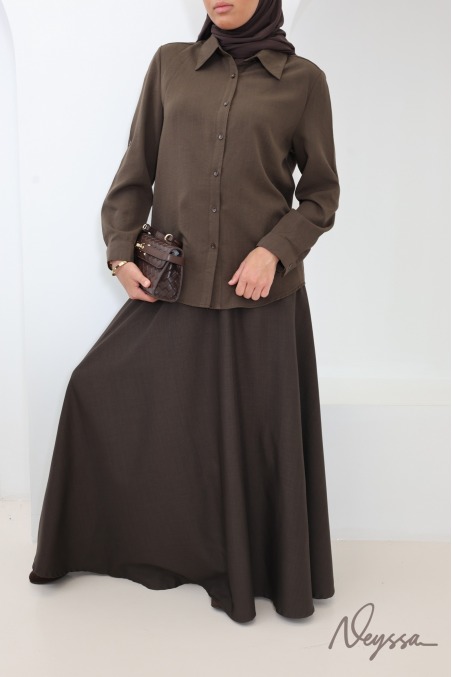 Women's Rich Chocolate-Colored Tailored-Style Skirt Elastic Waistband