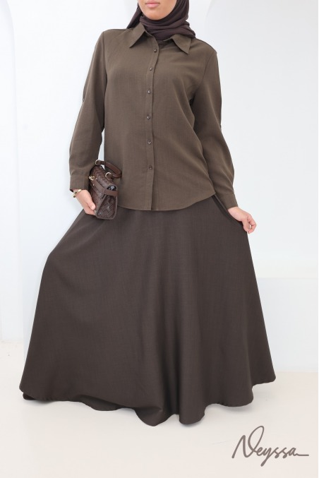Jupe style tailleur chocolat intense taille élastique femme