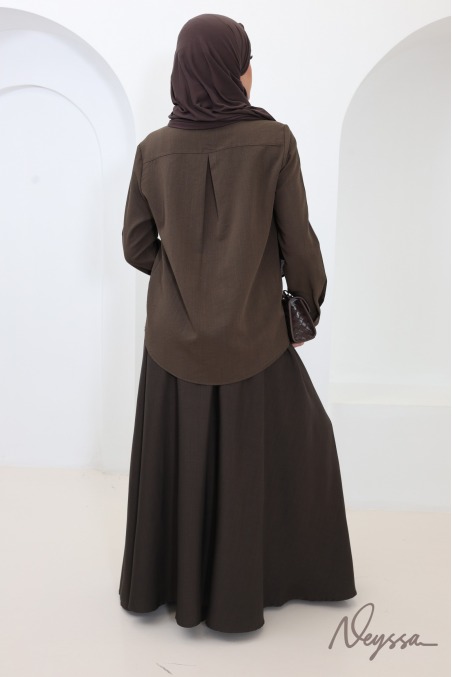 Women's Rich Chocolate-Colored Tailored-Style Skirt Elastic Waistband