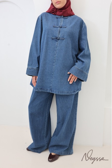 Women's Loose-Fitting 2-Piece Set with Chinese-Style Buttons