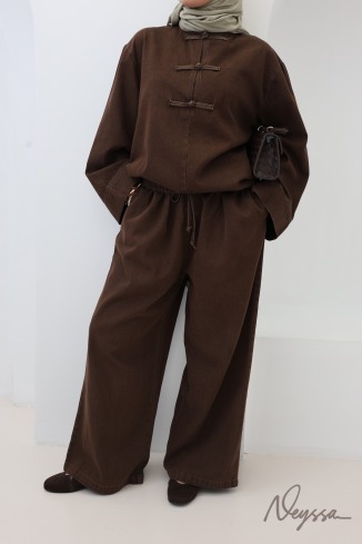 Set aus weiter Hose und langem Oberteil mit chinesischen Knöpfen 2