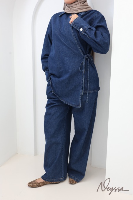 Ensemble pantalon ample + haut kimono en jean Brut coton