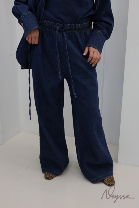Loose-Fit Pants + Denim Kimono Top Set in Raw Cotton
