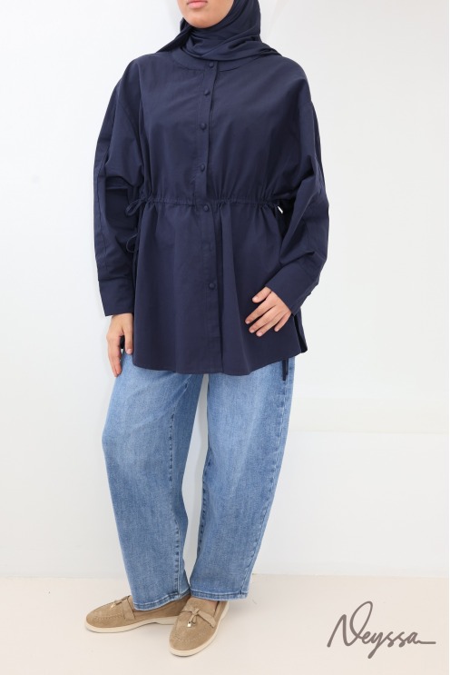 Oversized Long Shirt with Butterfly Sleeves, 100% Cotton