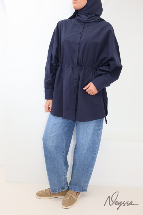 Chemise longue oversize manches papillons 100% coton