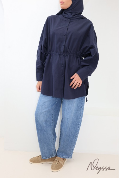Oversized Long Shirt with Butterfly Sleeves, 100% Cotton