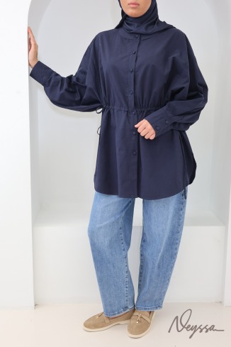 Chemise longue oversize manches papillons 100% coton