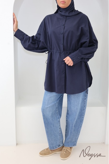 Chemise longue oversize manches papillons 100% coton