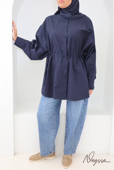 Oversized Long Shirt with Butterfly Sleeves, 100% Cotton