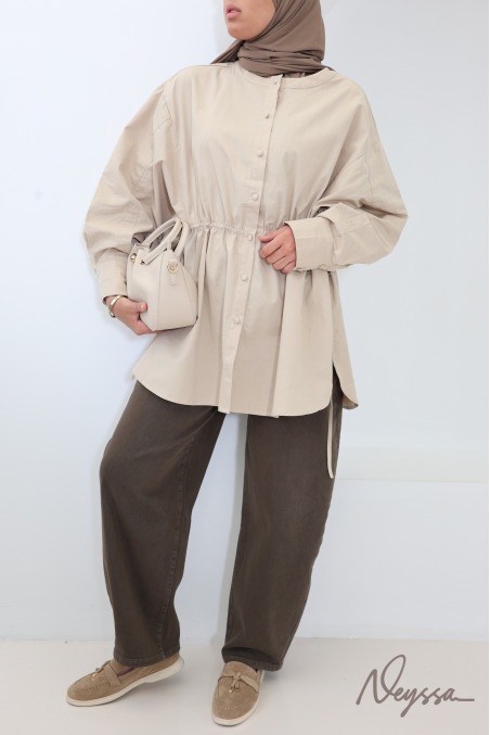 Must-Have Beige Oversized Shirt, 100% Cotton