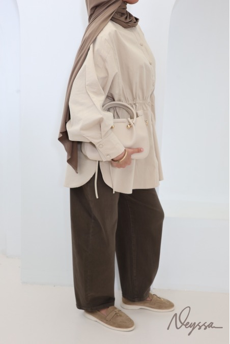 Must-Have Beige Oversized Shirt, 100% Cotton