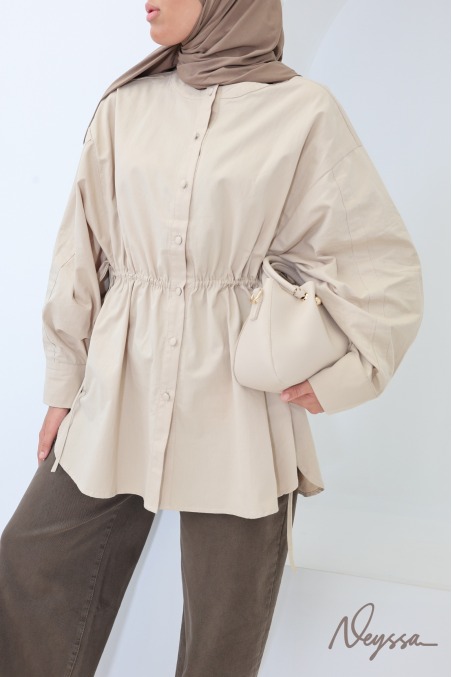 Must-Have Beige Oversized Shirt, 100% Cotton