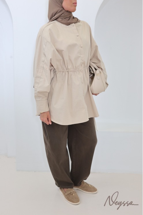 Must-Have Beige Oversized Shirt, 100% Cotton
