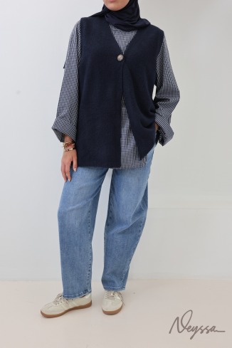 Gilet effet laine sans manches col V bleu nuit