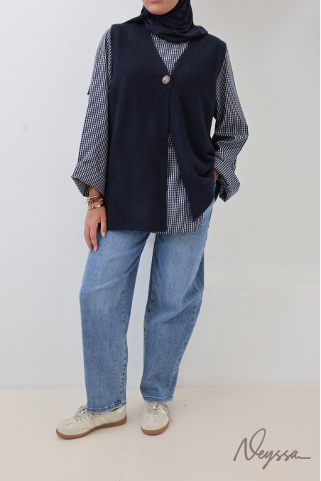 Sleeveless, wool-look V-neck cardigan in midnight blue