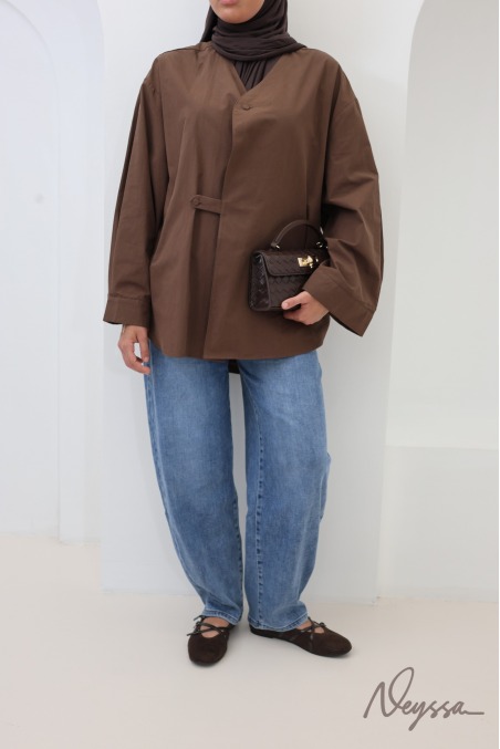 Weites Damenhemd aus 100 % Baumwolle im japanischen Stil