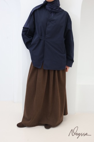 Women's Loose-Fitting Wrap Shirt, 100% Cotton, Midnight Blue